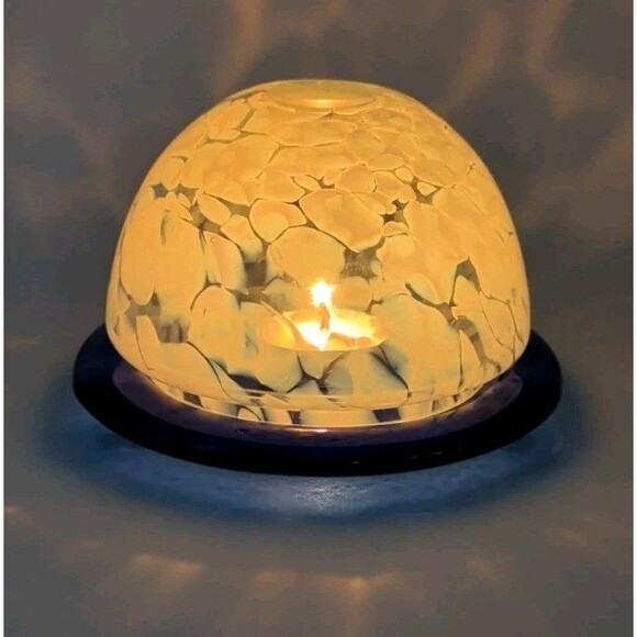 Vtg Art Glass Fairy Lamp Cobalt Hand Blown Dome